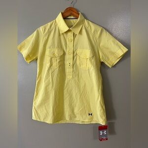 Under Armour Yellow Heat Gear UPF 30 Womens Top Cotton Pockets M NWT